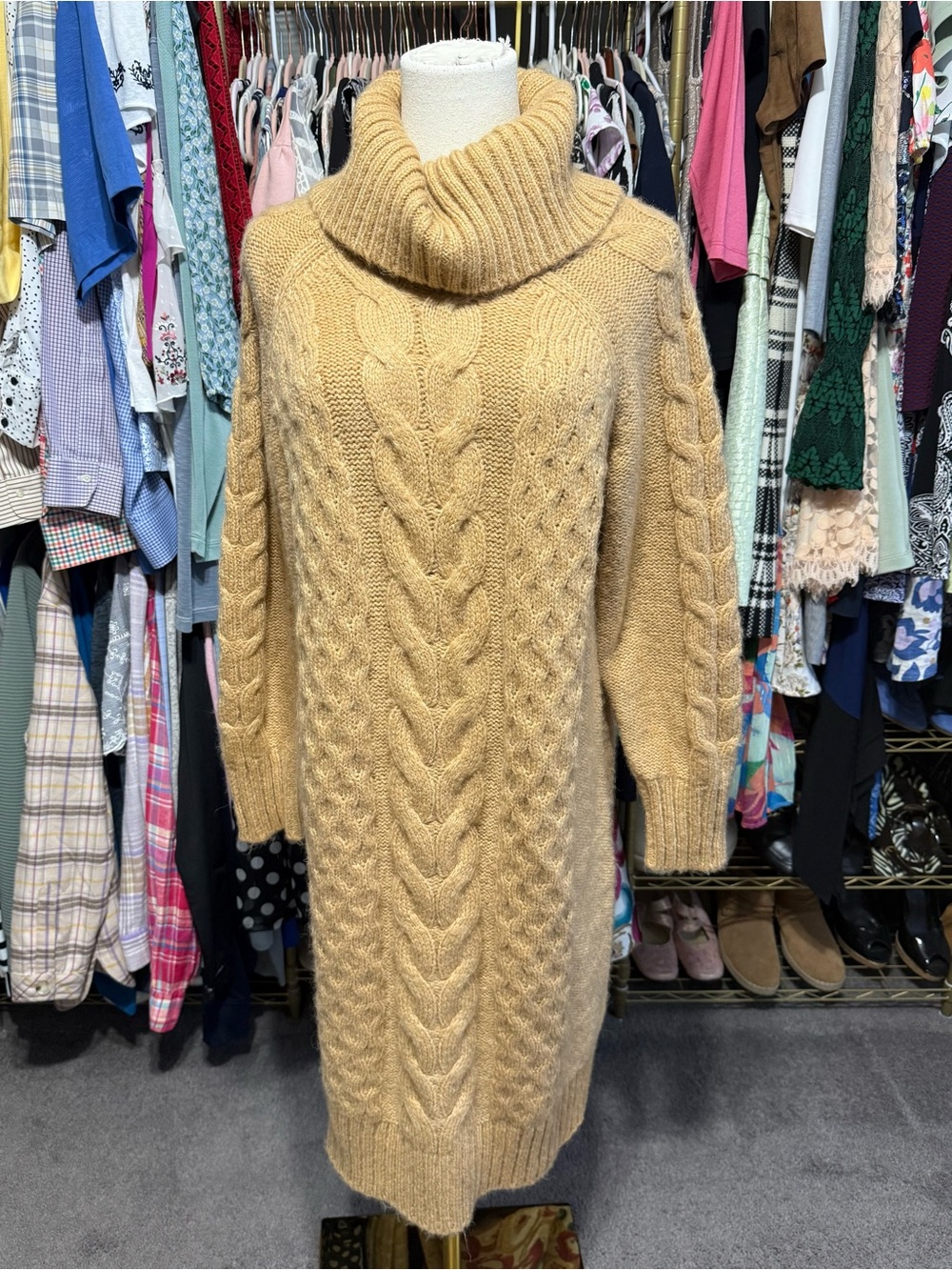 Banana Republic Factory Cable Knit Cowl Neck Sweater Dress Wool Alpaca LP